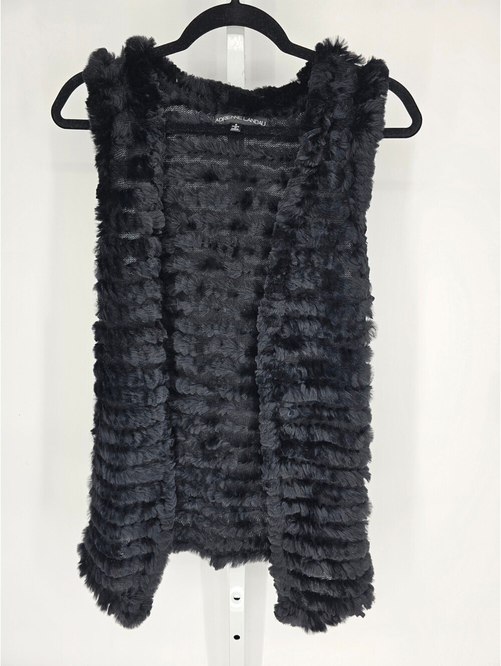 Adrienne Landau Womens Fur Sleeveless Open Front Vest Black Size S